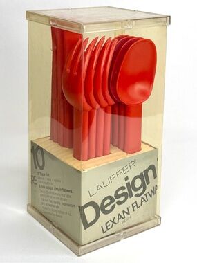 VTG Lauffer Design 10 Lexan Resin Red Flatware NIB 16 Piece Set DON WALLANCE MCM